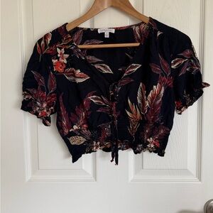 Womens Anthropologie Patrons of Peace Black Floral Peasant Crop Top Size S